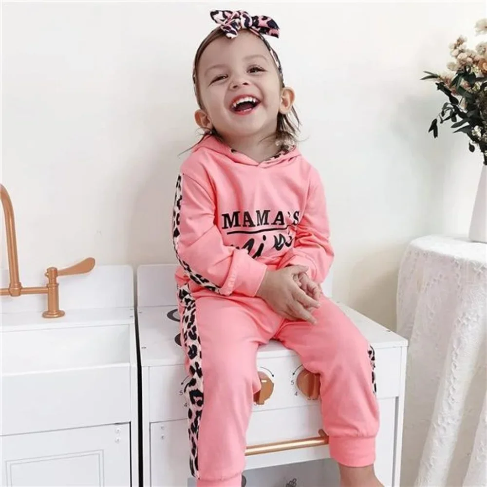 Baby Girls Hoodie Sweatshirt Pants Headband Clothing Set, Peach